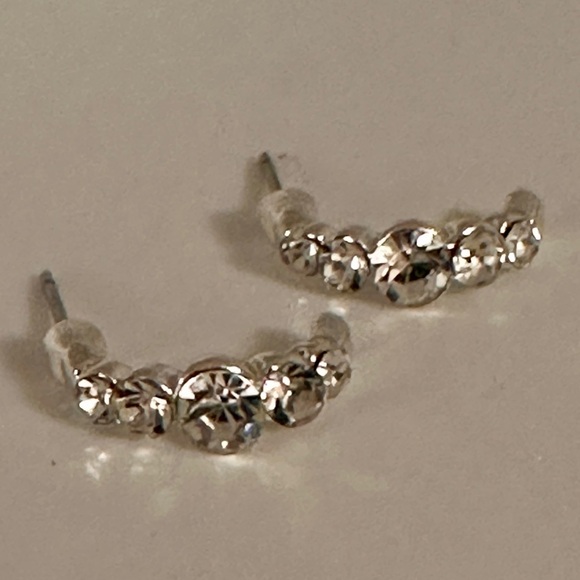 Coolorystals inc Jewelry - Silver Crystal Semi Hoop Stud Earrings | Rhinestone Curve Climber